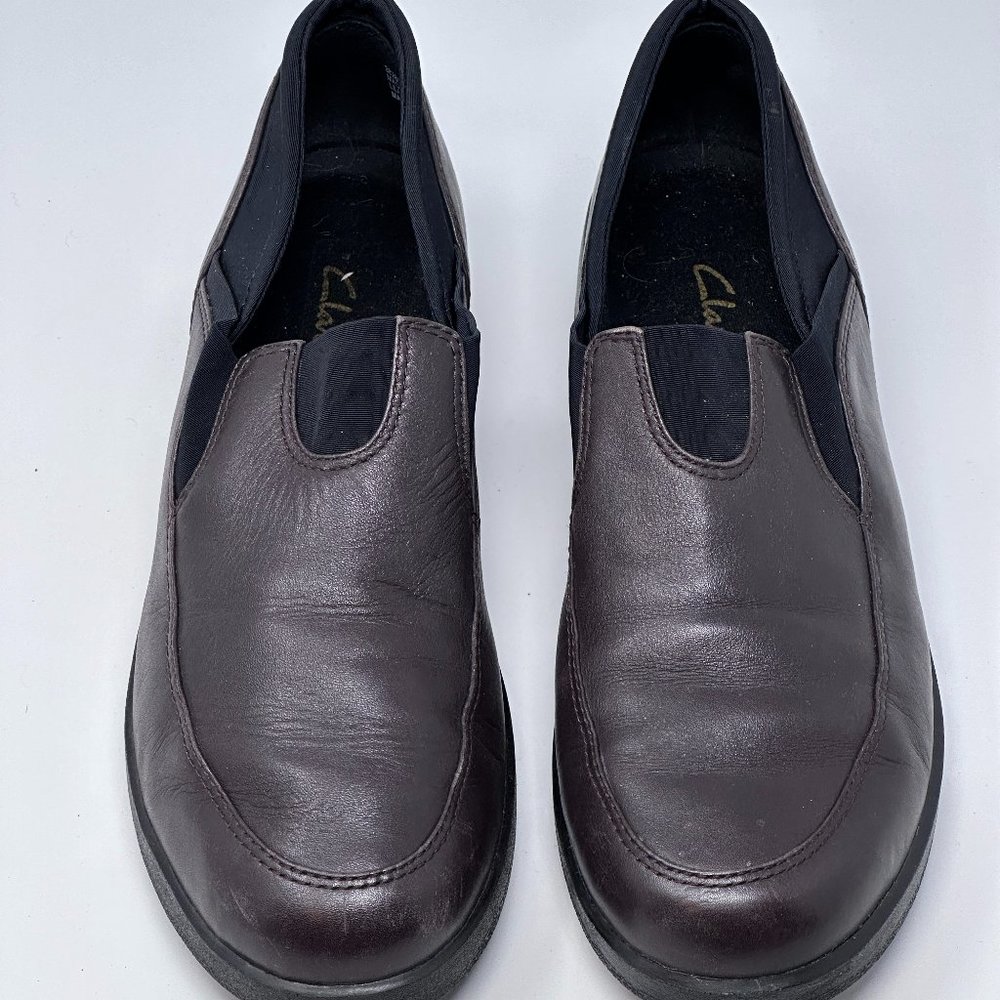 Clarks Womens Slip On Loafer Dark Brown With Elastic Sock Flats Size 10N